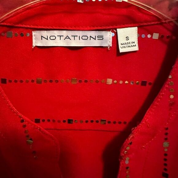 Notations red and silver bling blouse - Picture 3 of 10